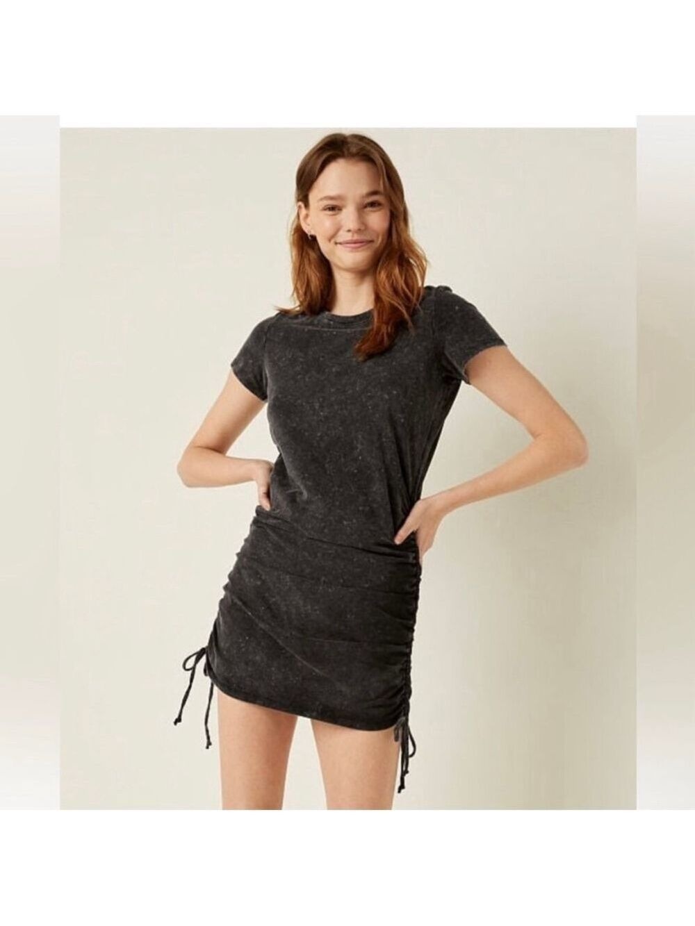 Victoria’s Secret PINK Stone Washed Black Ruched Mini T-Shirt Dress S